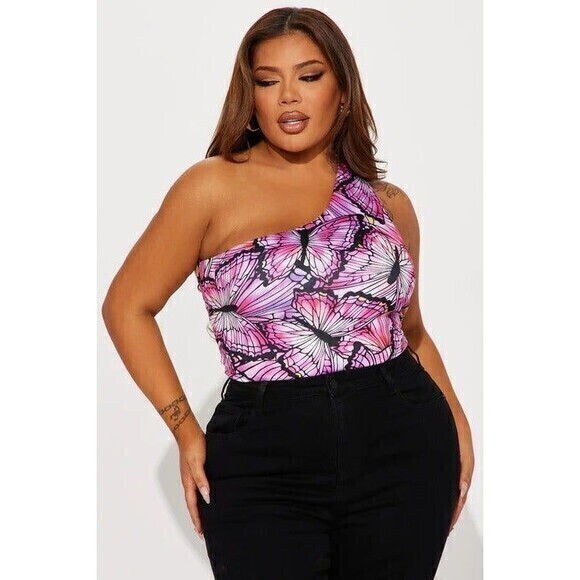Butterfly One Shoulder Purple and Pink Bodysuit Size Small RefN10 - Picture 11 of 12